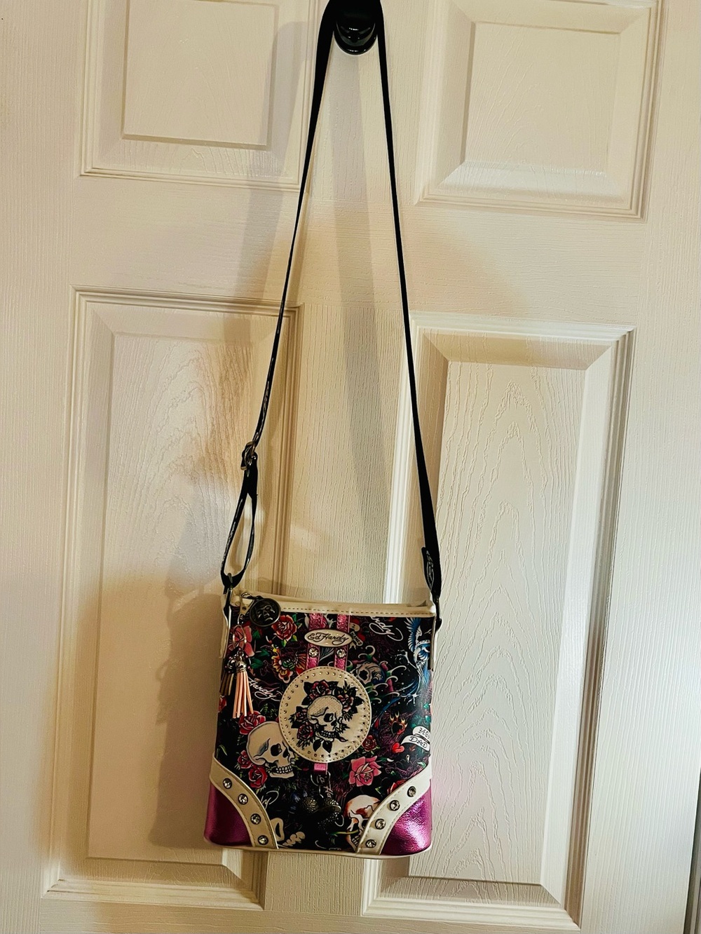 Ed Hardy Skull Rose Crossbody Bag NWOT Y2K Tattoo Style Pink Black